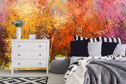 Vlies Fototapete - Gemälde - Bunte Herbstbäume 375 x 250 cm